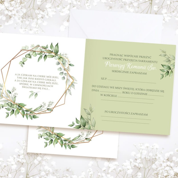 Nowoczesne zaproszenia komunijne do wypisania.