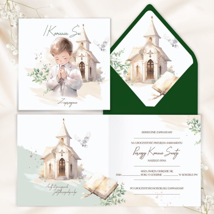 ZAPROSZENIE uniwersalne dla chłopca Komunia Święta + OZDOBNA KOPERTA