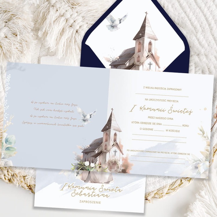 Zaproszenie na Pierwszą Komunię Świętą z imieniem.