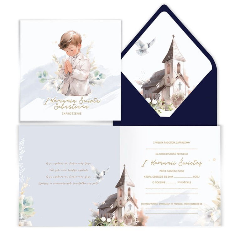 Zaproszenie dla chłopca z ozdobną kopertą.