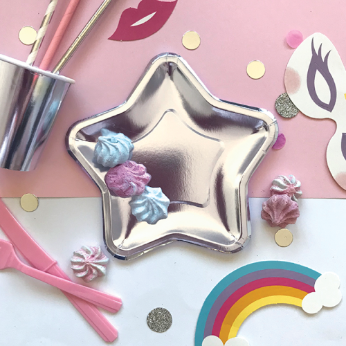 TALERZYKI papierowe metalizowane Gwiazdka 6szt SREBRNE