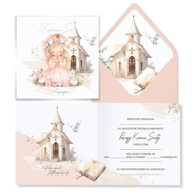 Komunijne zaproszenie dla dziewczynki.