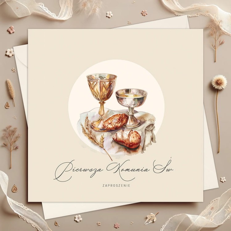 Zaproszenie uniwersalne na Pierwszą Komunię Świętą Kielich.