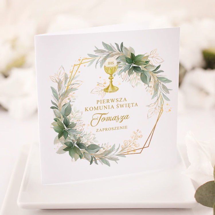 ZAPROSZENIE personalizowane na Komunię dziecka Kielich Komunijny
