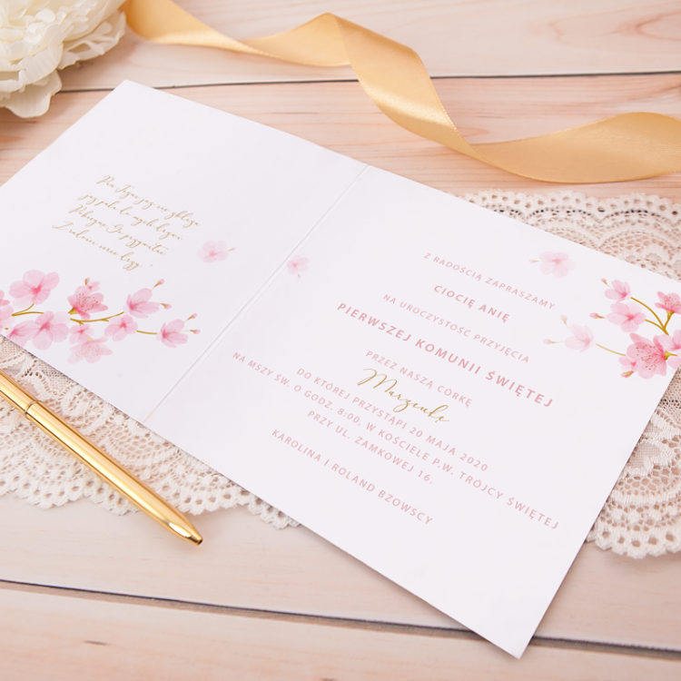 Personalizowane zaproszenie różowe magnolie.