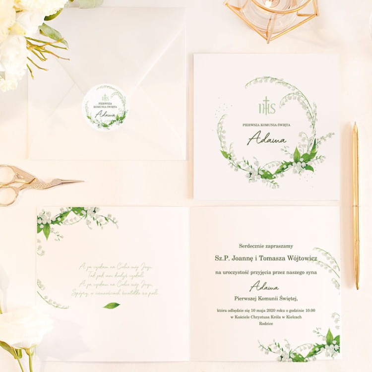 Personalizowane zaproszenie komunijne.