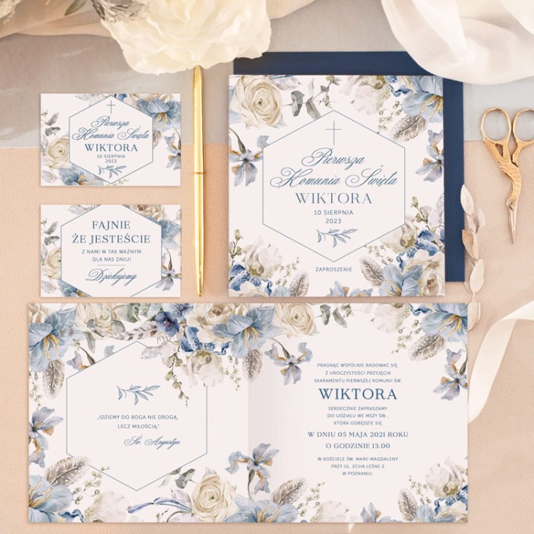 Zaproszenie personalizowane na I komunię Świętą.