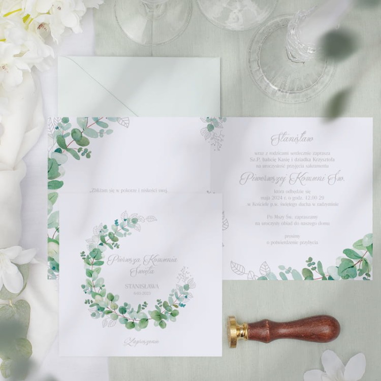 Zaproszenie personalizowane na Pierwsza Komunię Świętą.