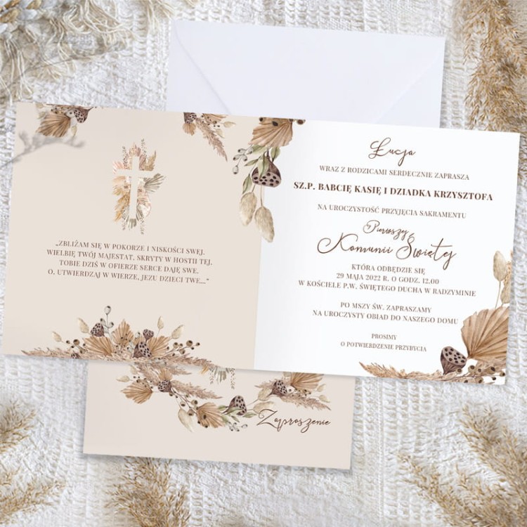 Zaproszenie z personalizacją na Pierwszą Komunię Świętą.