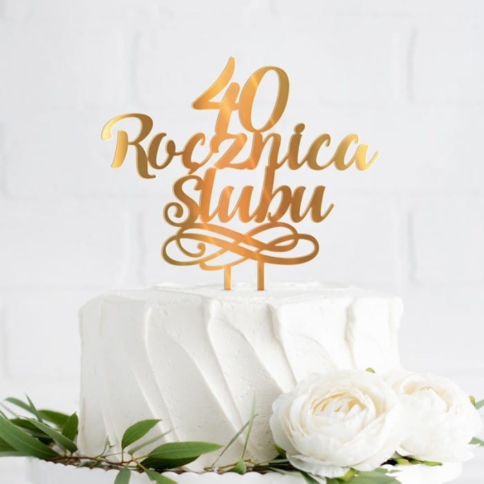 TOPPER na tort lustrzany złoty akryl z liczbą Rocznicy Ślubu