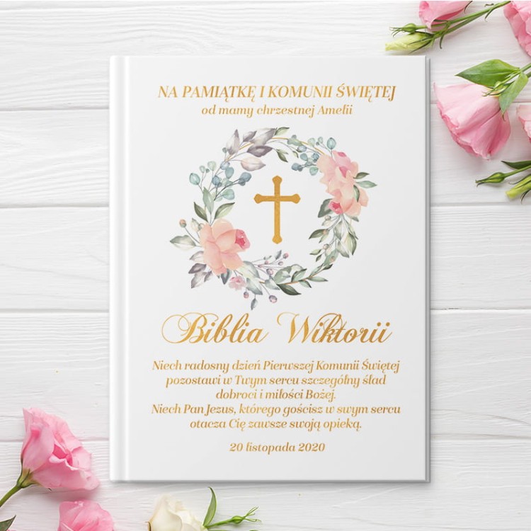 Personalizowane biblia dla dziecka na Pierwszą Komunię Świętą.