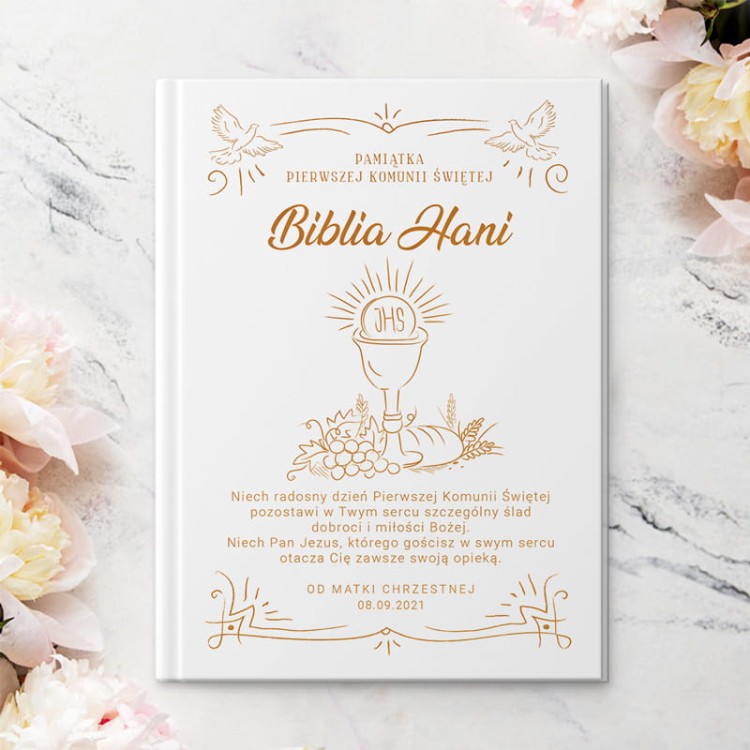 Biblia z imieniem dziecka prezent komunijny.