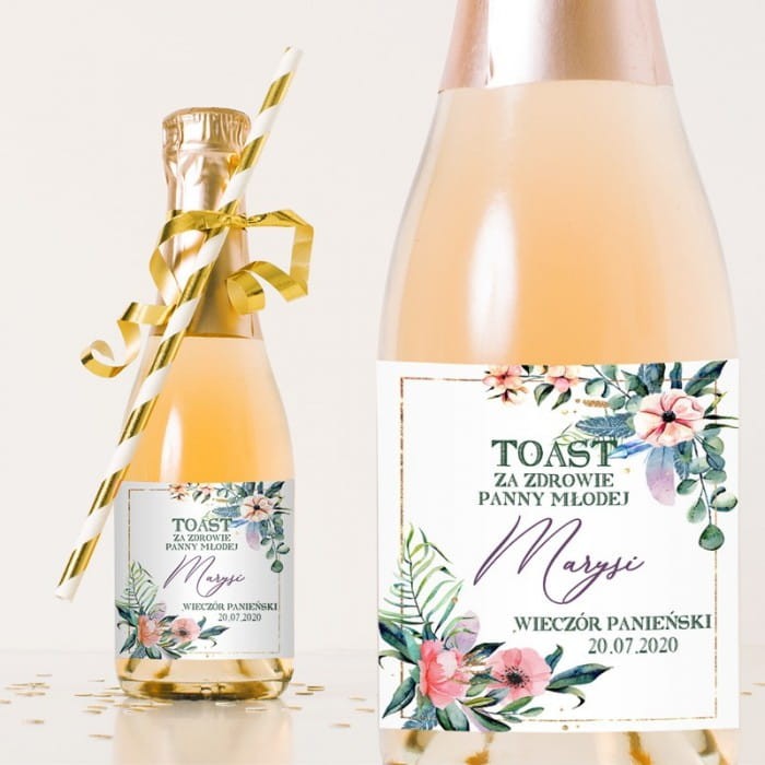 ETYKIETY na Mini Szampany personalizowane Eukaliptus 10szt