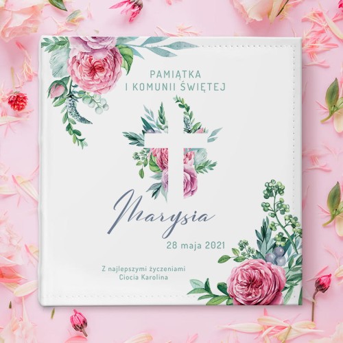 Album na zdjęcia Pamiątka I Komunii Św. Fuksjowy Jaskier