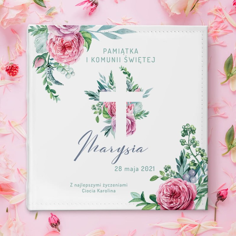 Album na zdjęcia Pamiątka I Komunii Św. Fuksjowy Jaskier