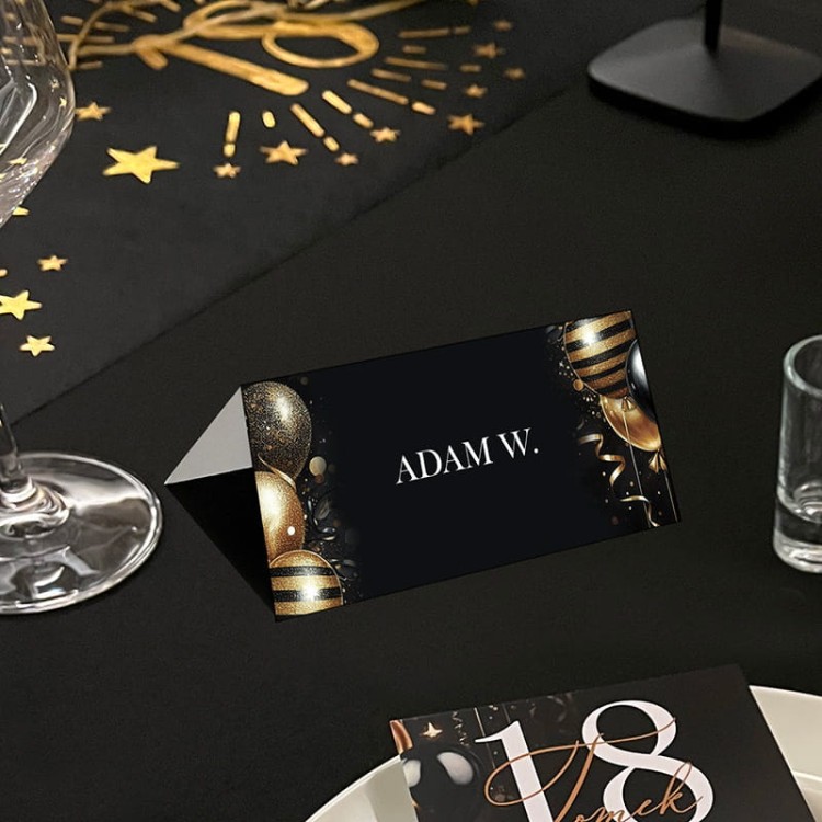 Wizytówka personalizowana na 18 urodziny w eleganckim czarno-złotym stylu