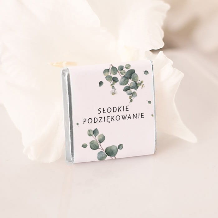 Czekoladki podziękowanie dla gości na komunię z motywem roślinnym