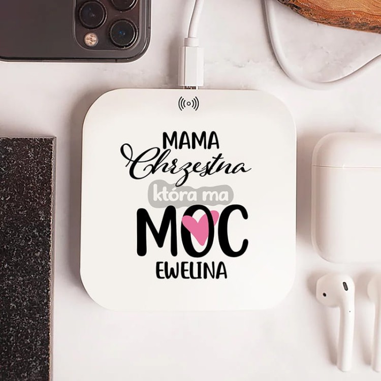 Personalizowana ładowarka indukcyjna z imieniem dla Matki Chrzestnej