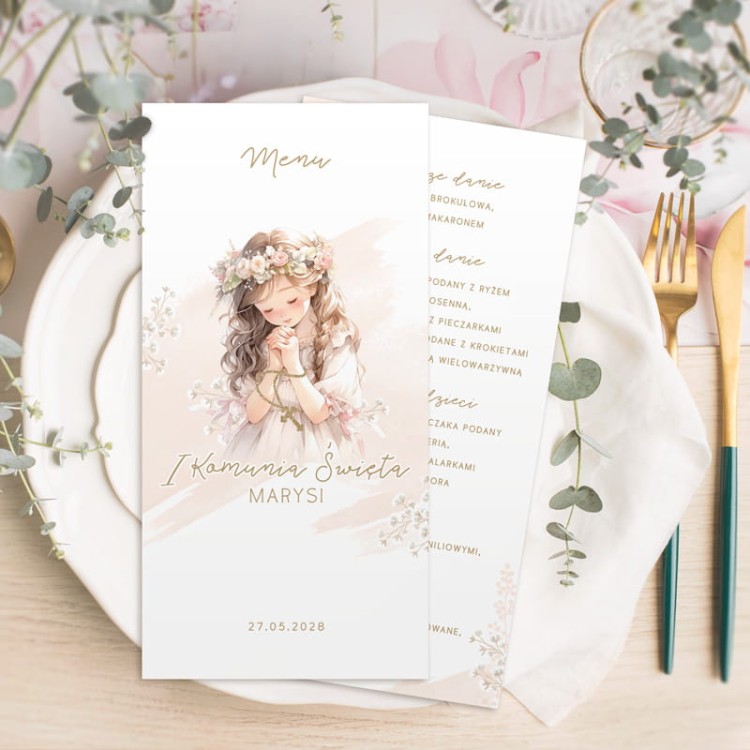 karta dań menu Komunia Święta dziewczynki