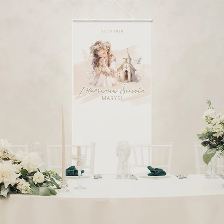 ścianka dekoracja sali Komunia Święta dziewczynki