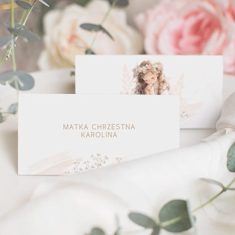 winietka personalizowana z krówkami Komunia Święta dziewczynki