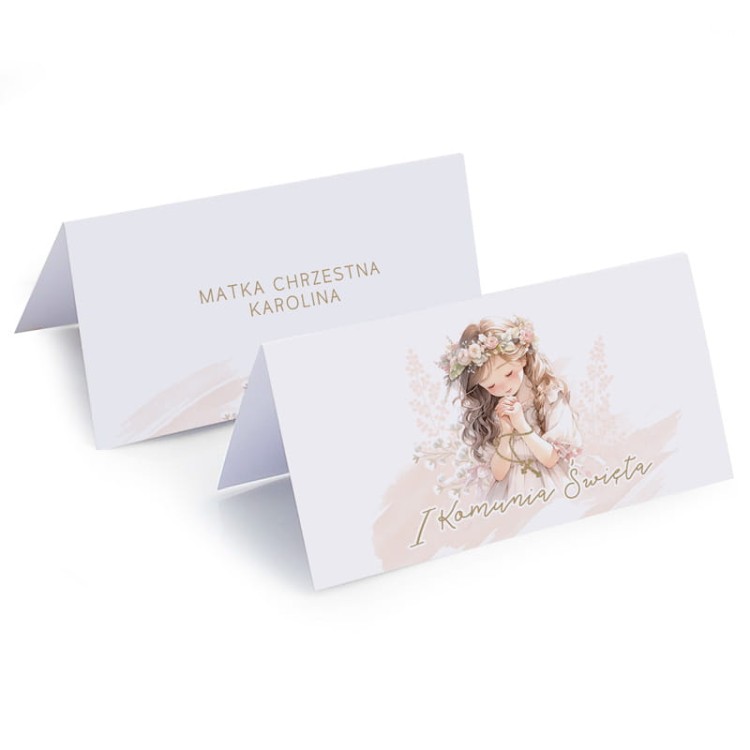 elegancka winietka personalizowana z krówkami Komunia Święta dziewczynki