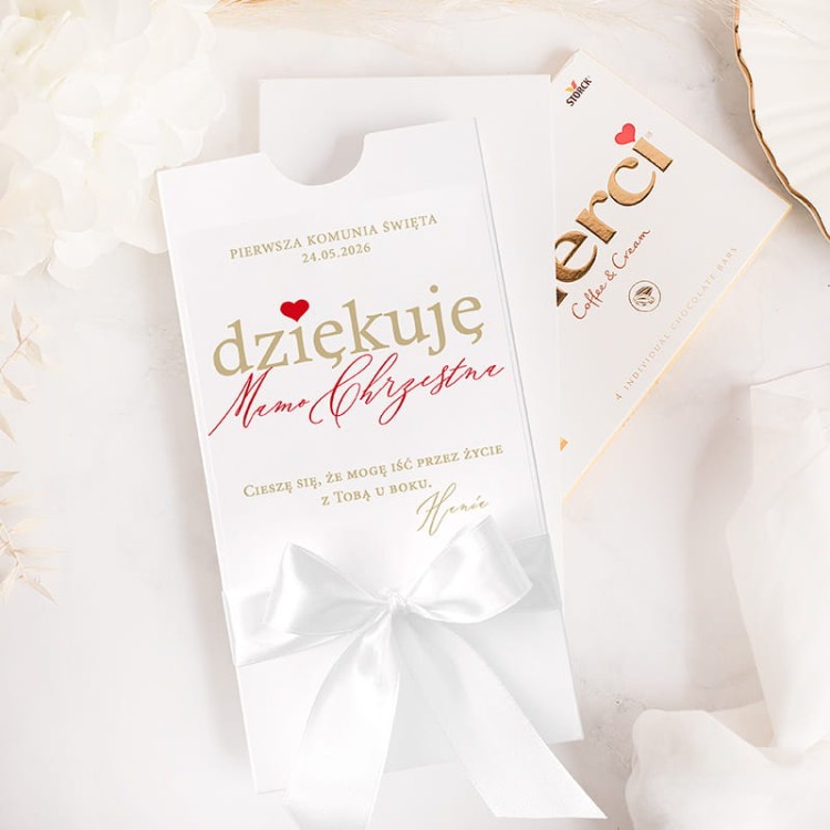 eleganckie merci podziękowanie komunijne dla rodziców chrzestnych od dziecka