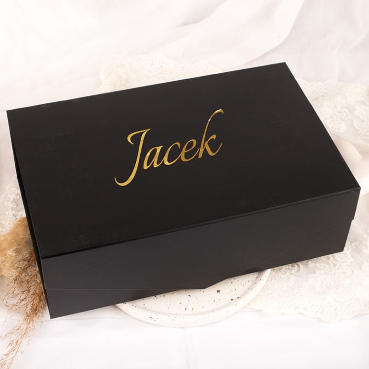 ekskluzywny elegancki box podziękowania dla chrzestnych Komunia Św. z imieniem