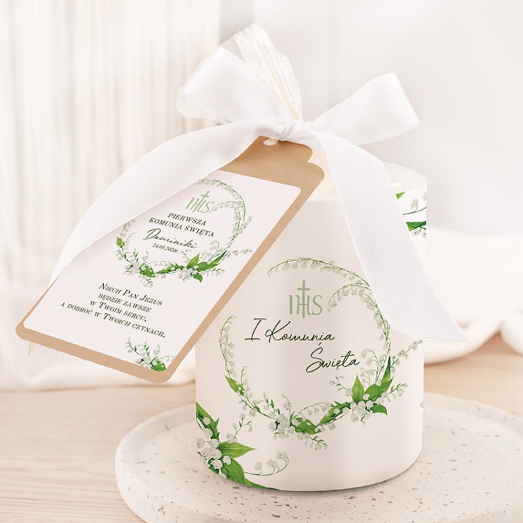 Świeca komunijna z personalizowanym bilecikiem