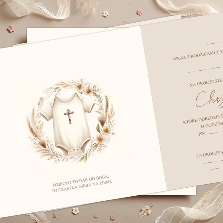 Minimalistyczne zaproszenie na chrzest