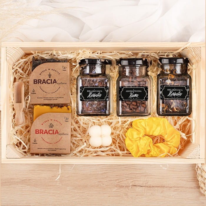 ZESTAW w skrzyni z naturalnymi upominkami Podziękowanie ślubne