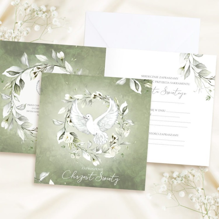 Zaproszenie na chrzest z motywem gołębia
