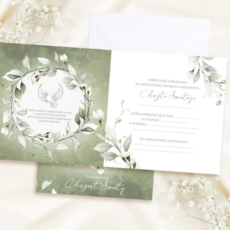 Zaproszenie na chrzest z motywem duchowości