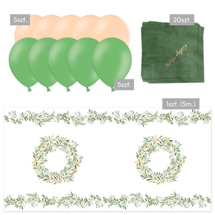 Zestaw zielonych dodatków na Komunię