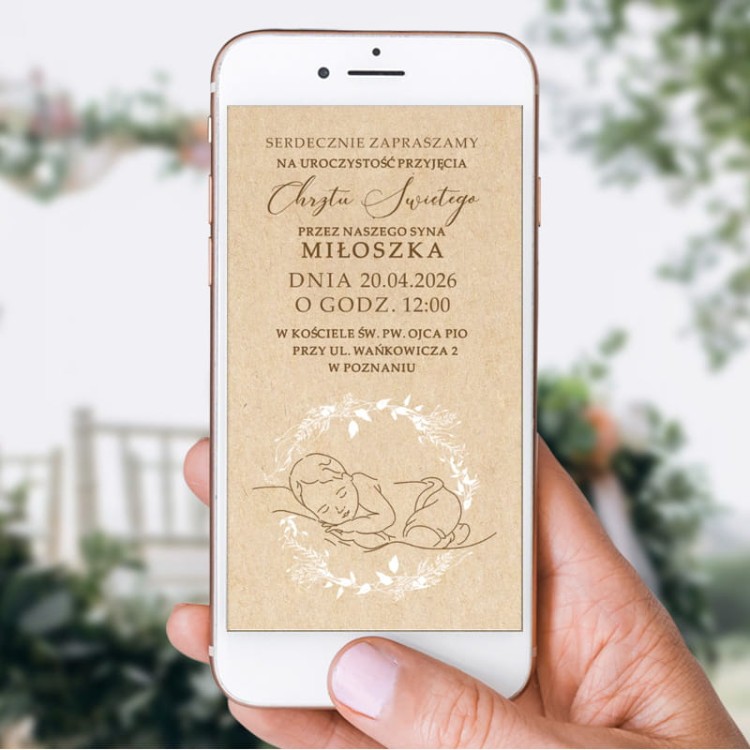 Elektroniczna wiadomość zapraszająca na Chrzest