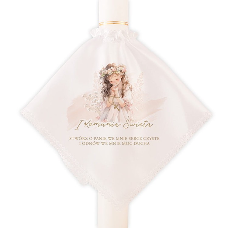 Profitka komunijna dla dziewczynki z modlącą się postacią