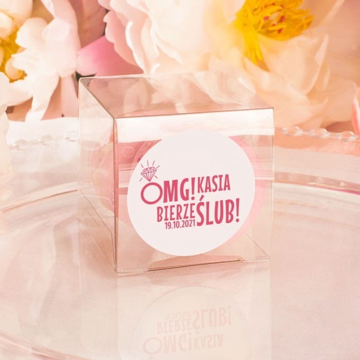 PUDEŁECZKA kwadrat przezroczyste OMG! 10szt (+etykiety)