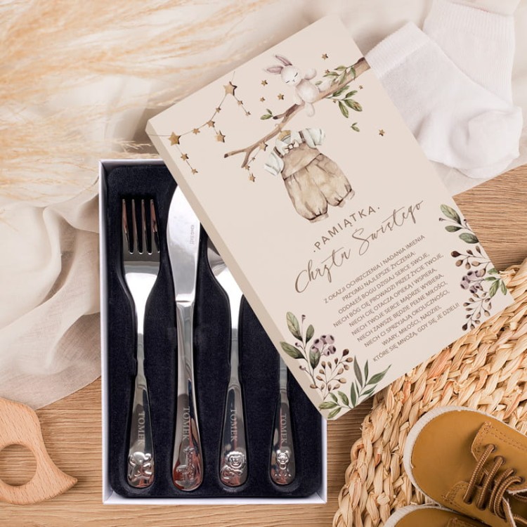Personalizowany zestaw sztućców na Chrzest Święty