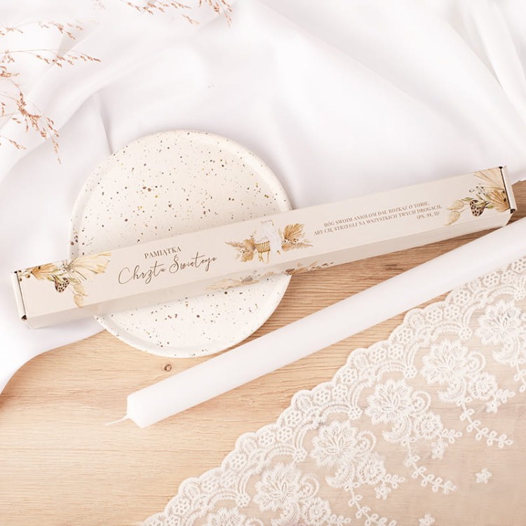 Pudełko pamiątkowe na świecę – Chrzest Św. boho