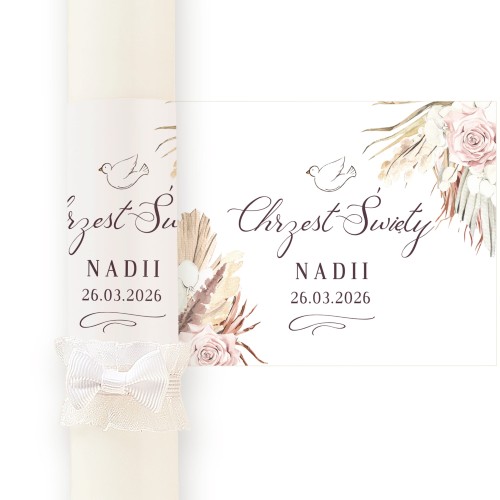 Świeca na chrzest z imieniem dziecka