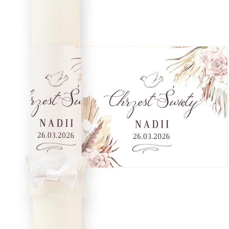 Świeca na chrzest z imieniem dziecka