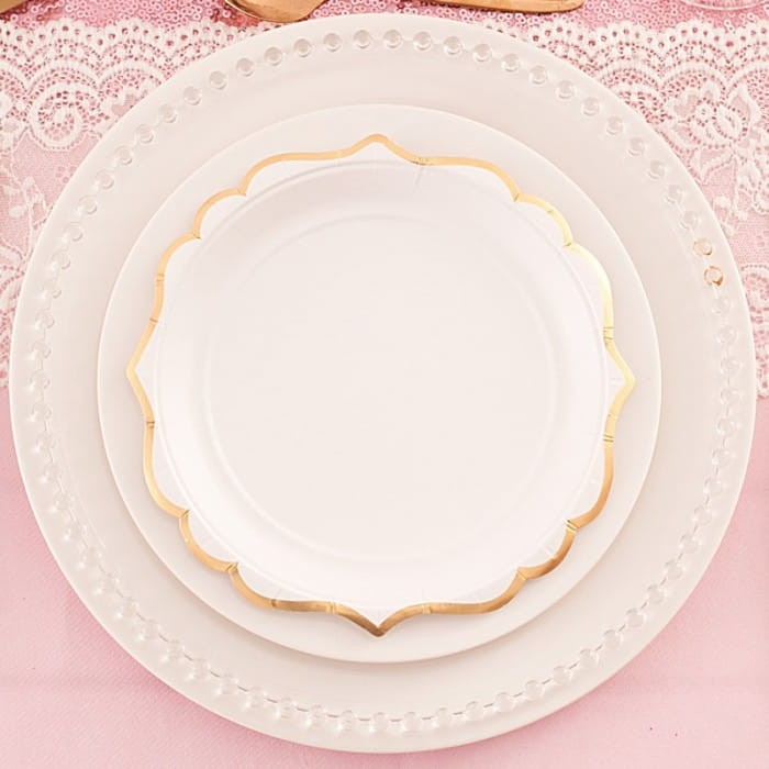 TALERZYKI ozdobne z metalizowanym brzegiem 6szt BIAŁE