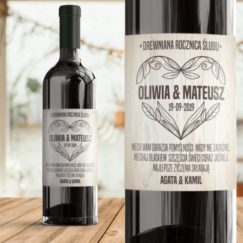 ETYKIETA na wino Prezent na Drewnianą Rocznicę z Imionami