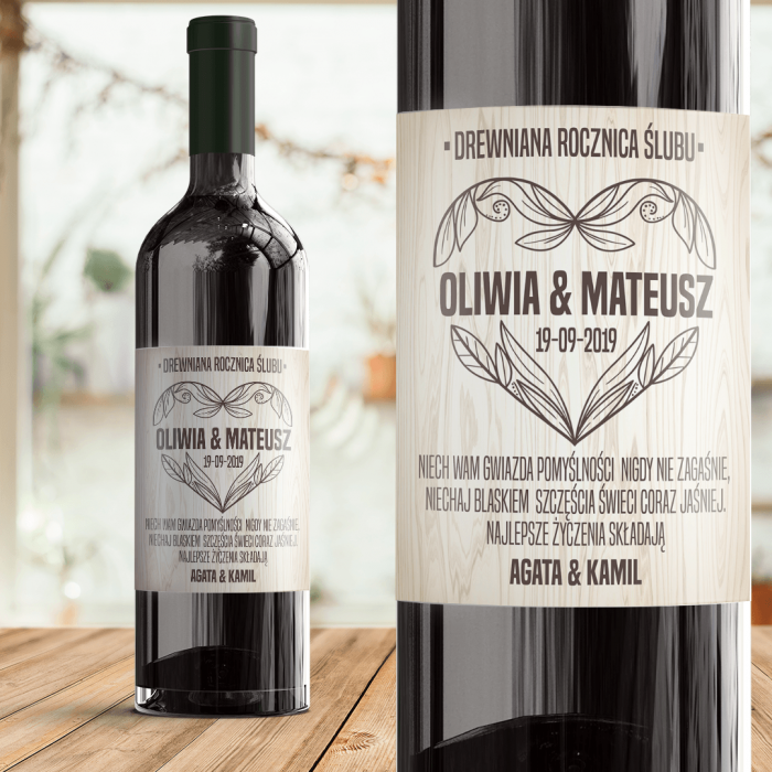 ETYKIETA na wino Prezent na Drewnianą Rocznicę z Imionami