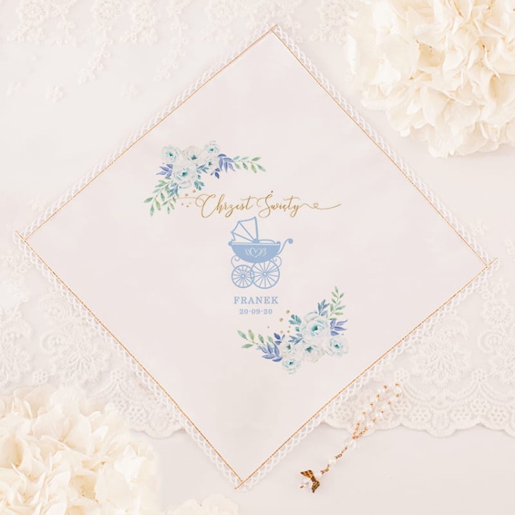 Szatka z nadrukiem niebieskiego wózka