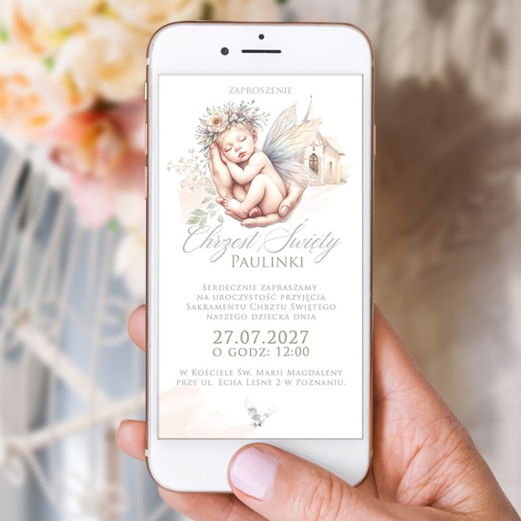 ZAPROSZENIE Elektroniczne na Chrzest Dziewczynki Aniołek