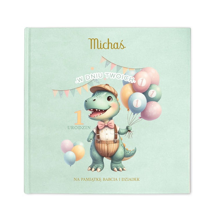 Oryginalny Prezent na Roczek Album Dla Dziecka Z Dinozaurem