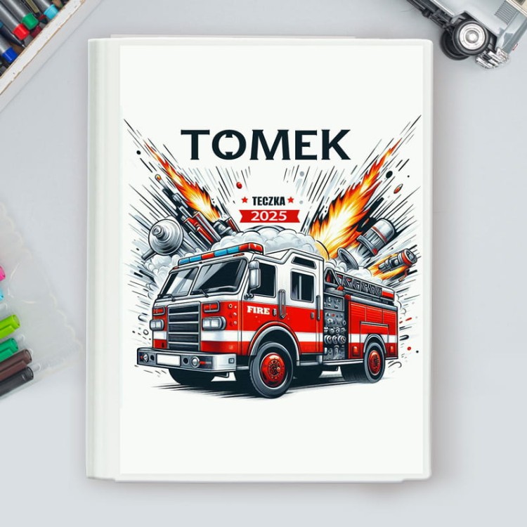 Teczka dla chłopca z grafiką z wozem strażackim