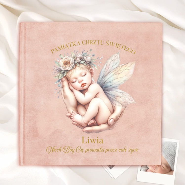 Welurowa księga na chrzest dla dziewczynki