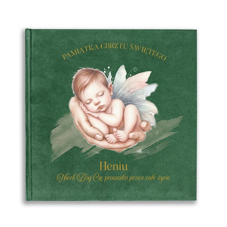 Welurowy album pamiątka na chrzest dla chłopca